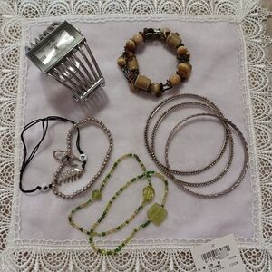 10 PIECE SET CHIKAZAWA Lace Trim Cloth Metal Wristlet Beaded Bracelet Jewelry